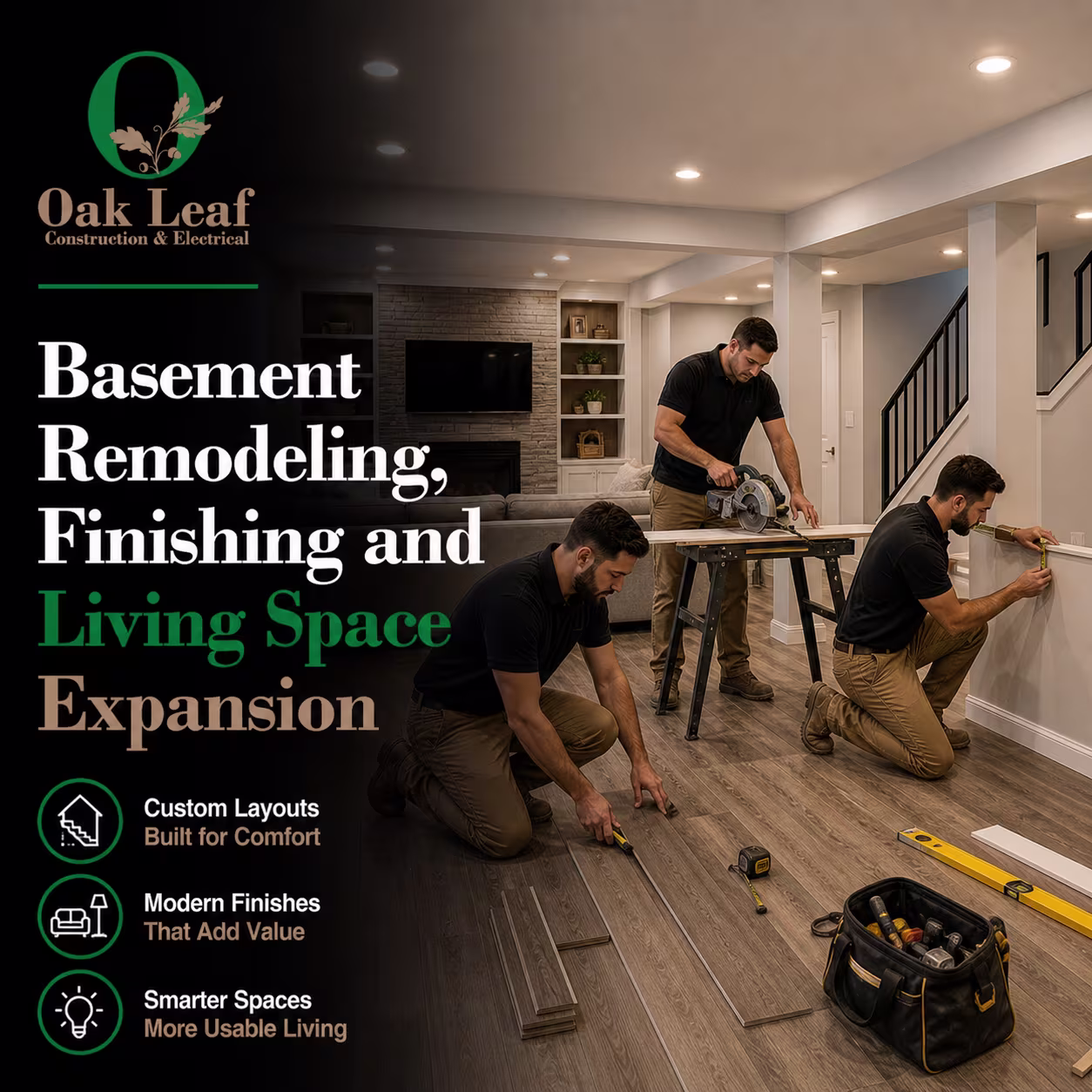 Basement Remodeling, Finishing and Living Space Expansion with skilled team