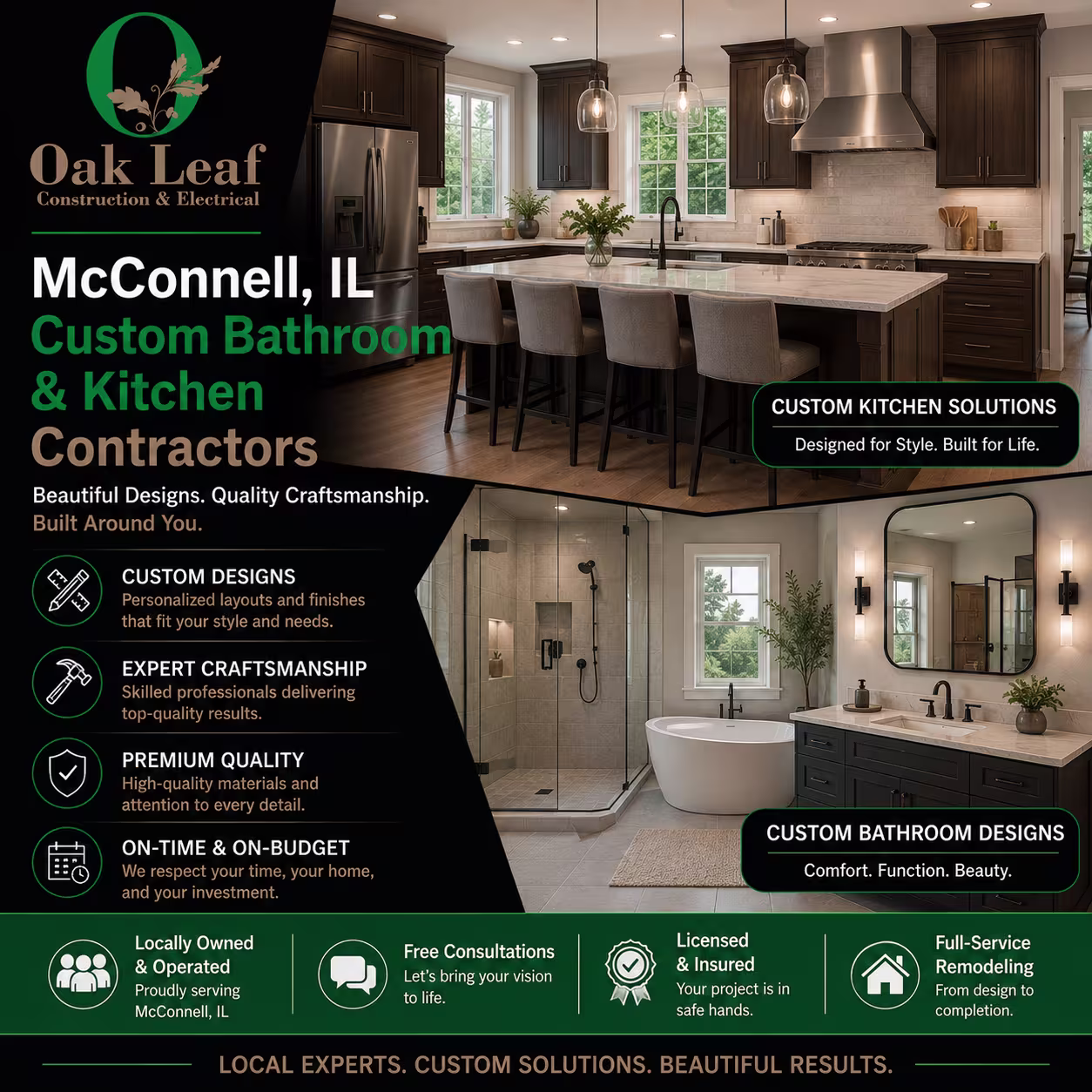 McConnell, IL Custom Bathroom & Kitchen Contractors for stylish interiors