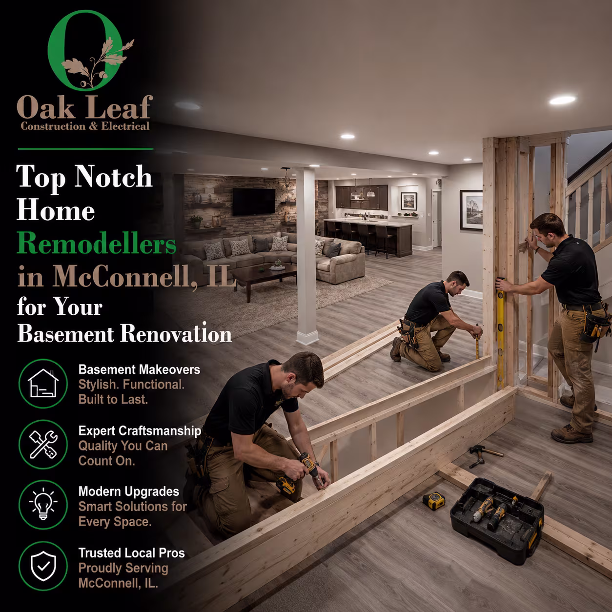 Top Notch Home Remodellers in McConnell, IL for Your Basement Renovation with quality finishes